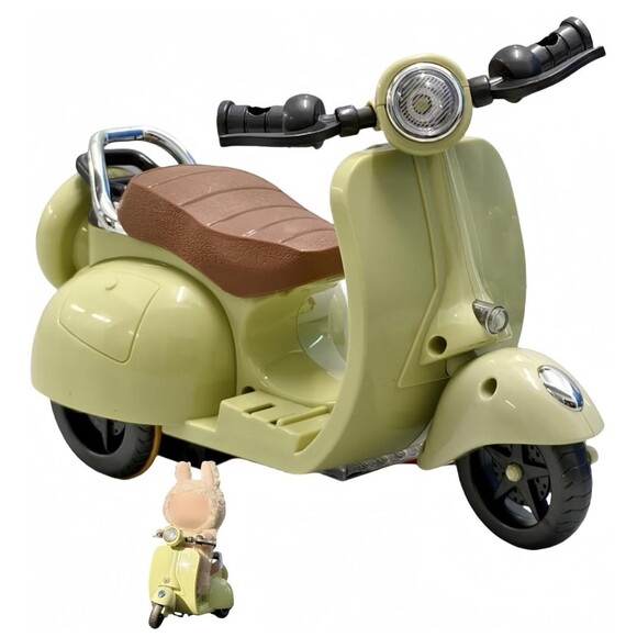 Labubu Tide Flow Motor Car Scooter Toy Green Toy Doll with Light and Music Vespa - Picture 5 of 7